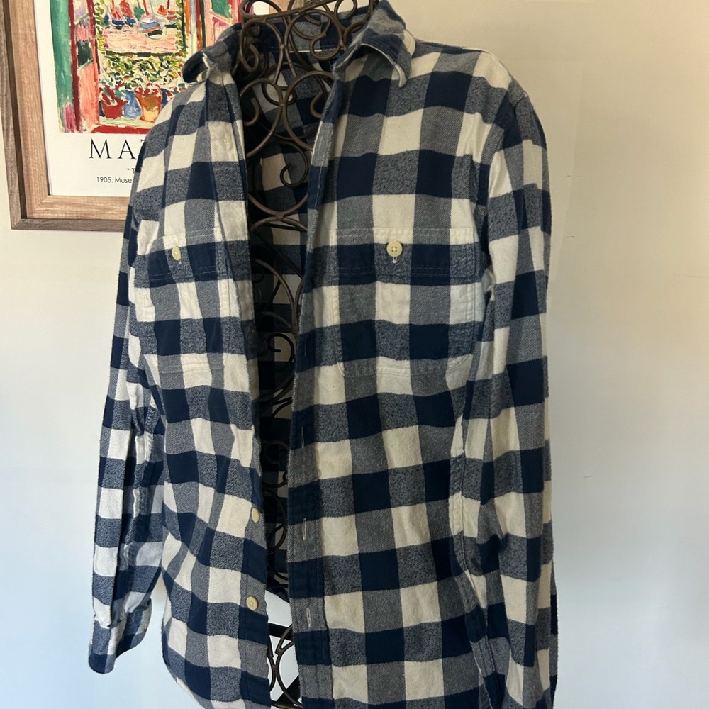 J. Crew Navy and White Plaid flannel Shirt Jacket